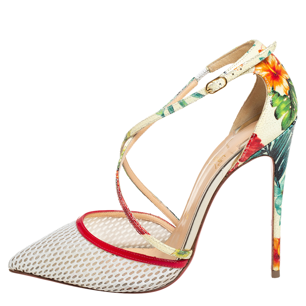 

Christian Louboutin Multicolor Mesh And Printed Patent Leather Cross Blake Pumps Size