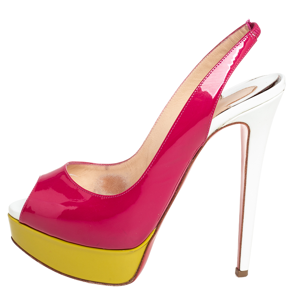 

Christian Louboutin Multicolor Patent Leather Lady Peep Sandals Size
