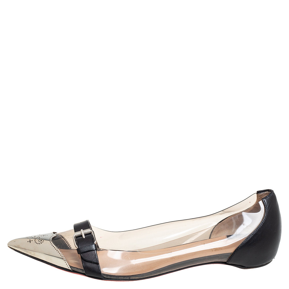 

Christian Louboutin Black/Gold Leather And PVC Buckle Ballet Flats Size