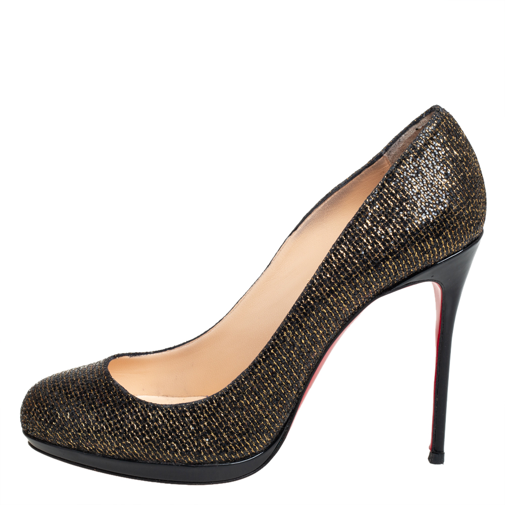 

Christian Louboutin Black/Gold Glitter And Lurex Filo Pumps Size