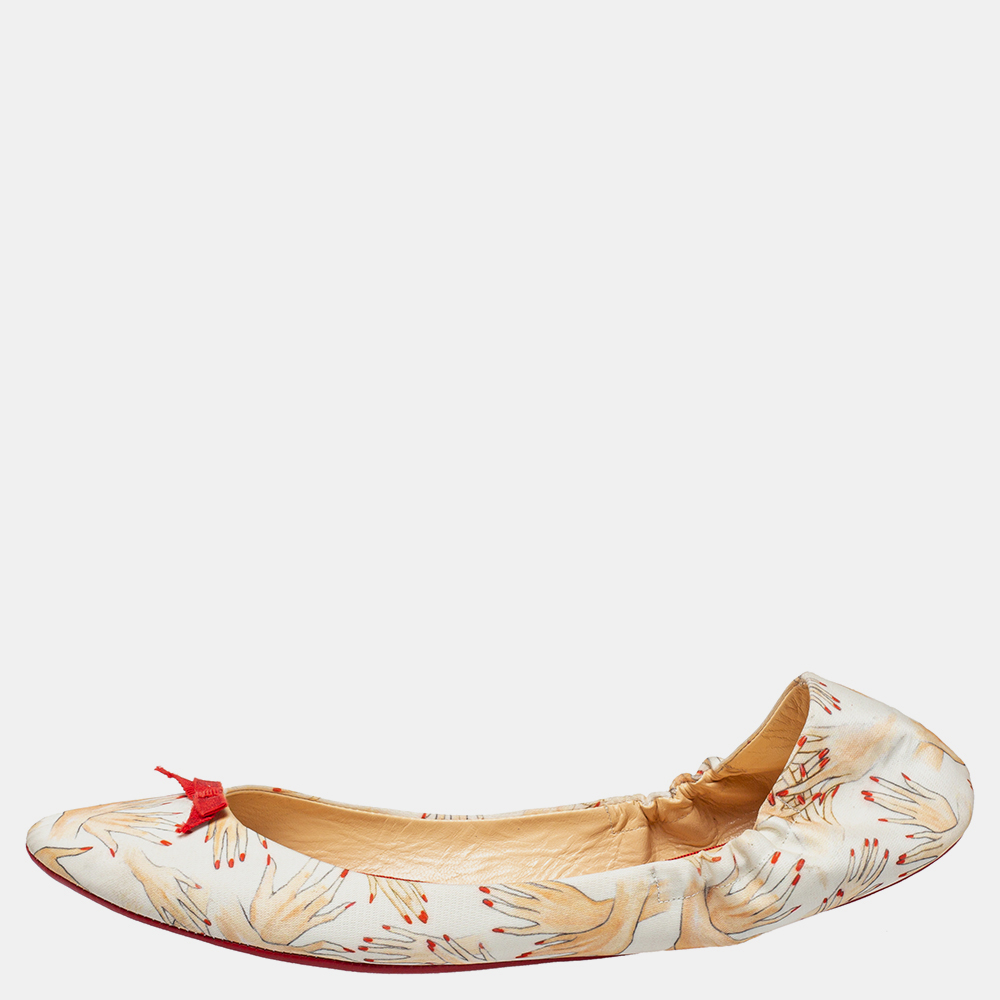 Pre-owned Christian Louboutin Multicolor Satin Air Beauty Scrunch Ballet Flats Size 39