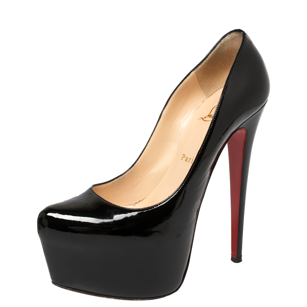 Pre-owned Christian Louboutin Black Patent Leather Daffodile Platform Pumps Size 39.5