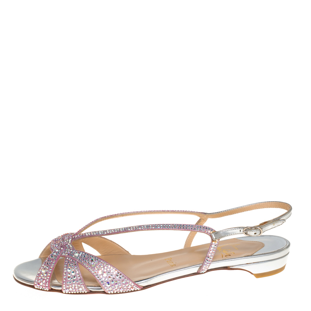 

Christian Louboutin Pink Metallic Leather Lady Strass Crystal Embellished Flats Size