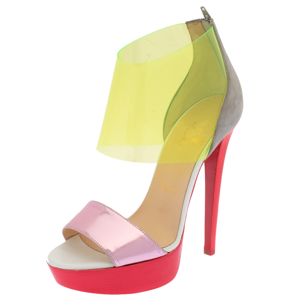 Pre-owned Christian Louboutin Multicolor Leather And Pvc Dufoura Platform Sandals Size 36