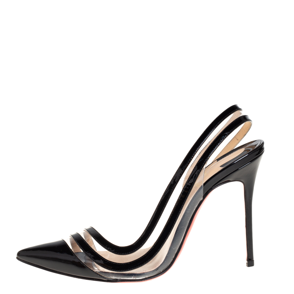 

Christian Louboutin Black Patent Leather & PVC Paralili Slingback Pumps Size