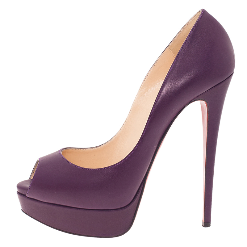 

Christian Louboutin Purple Leather Lady Peep Platform Pumps Size