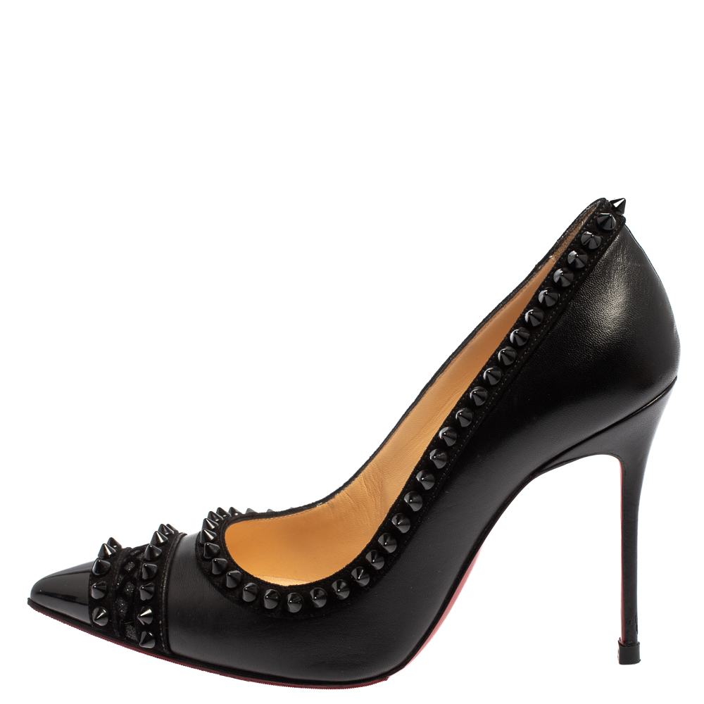 

Christian Louboutin Black Leather and Suede Trim Malabar Hill Spiked Pumps Size