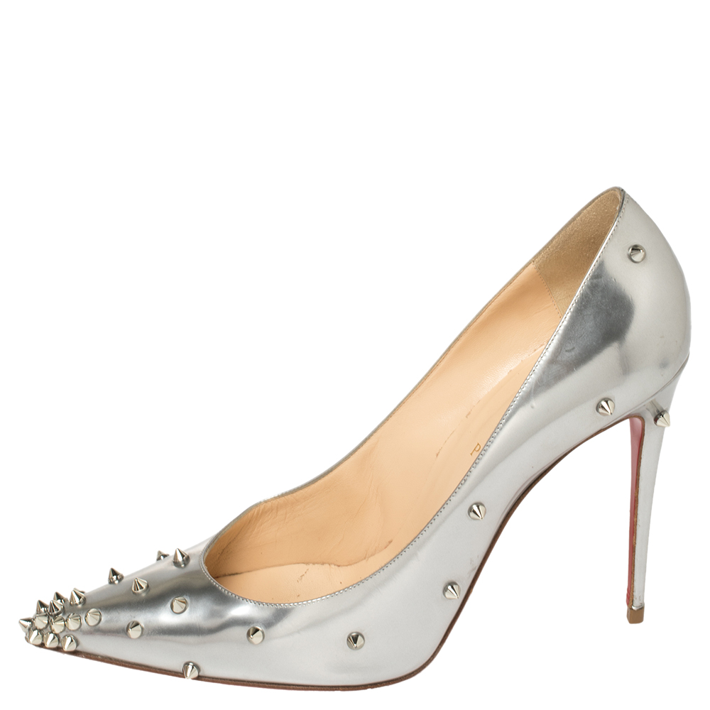 

Christian Louboutin Metallic Silver Leather Degraspike Pointed Toe Pumps Size