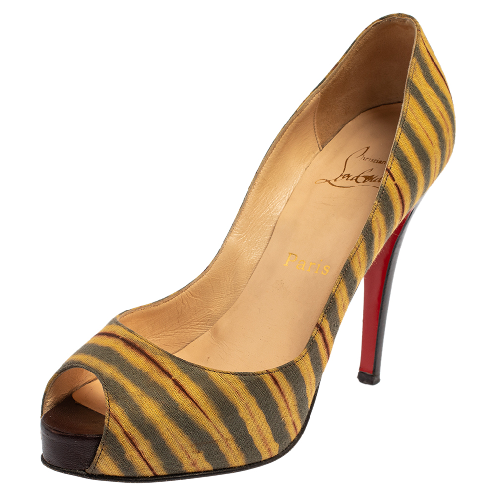 Pre-owned Christian Louboutin Multicolor Canvas Very Prive Peep Toe Pumps Size 36.5