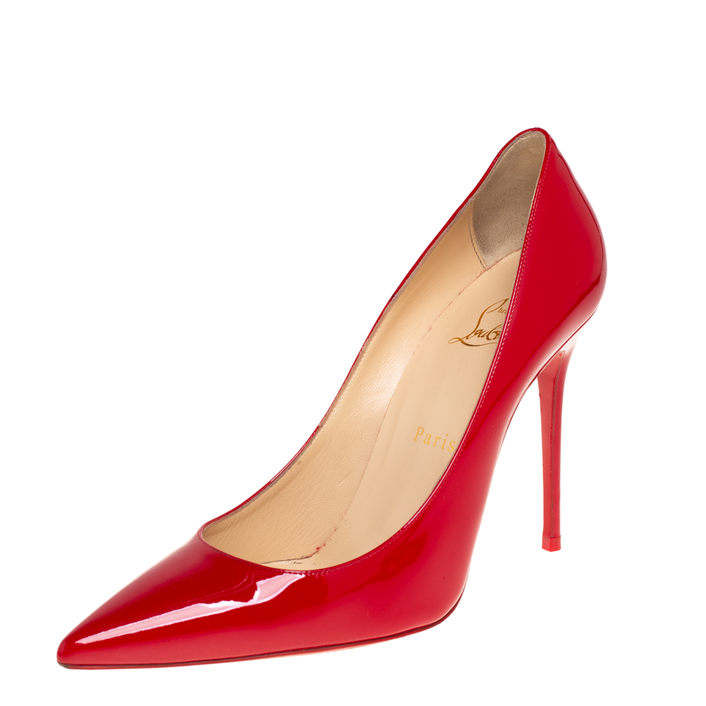 Pre-owned Christian Louboutin Red Patent Leather Decollete Pumps Size 38.5