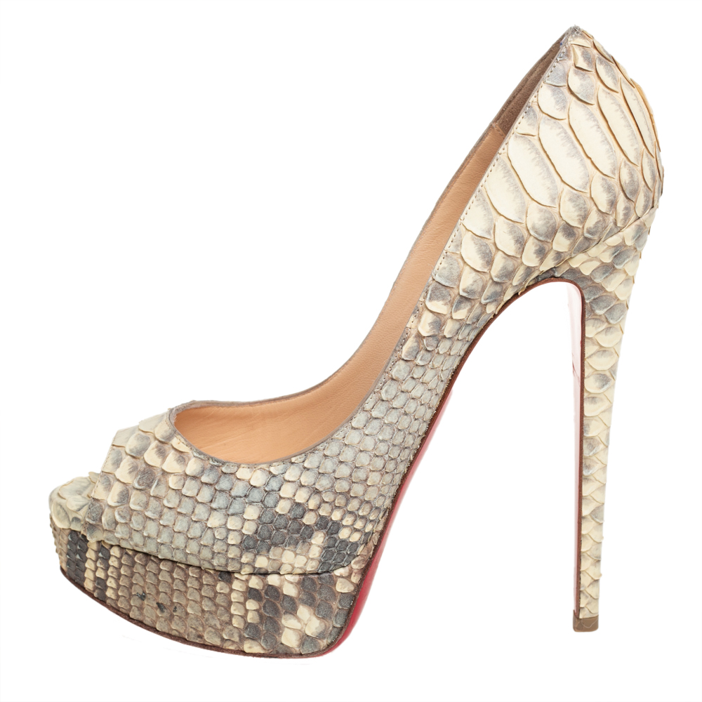 

Christian Louboutin Grey/Cream Python Lady Peep Pumps Size