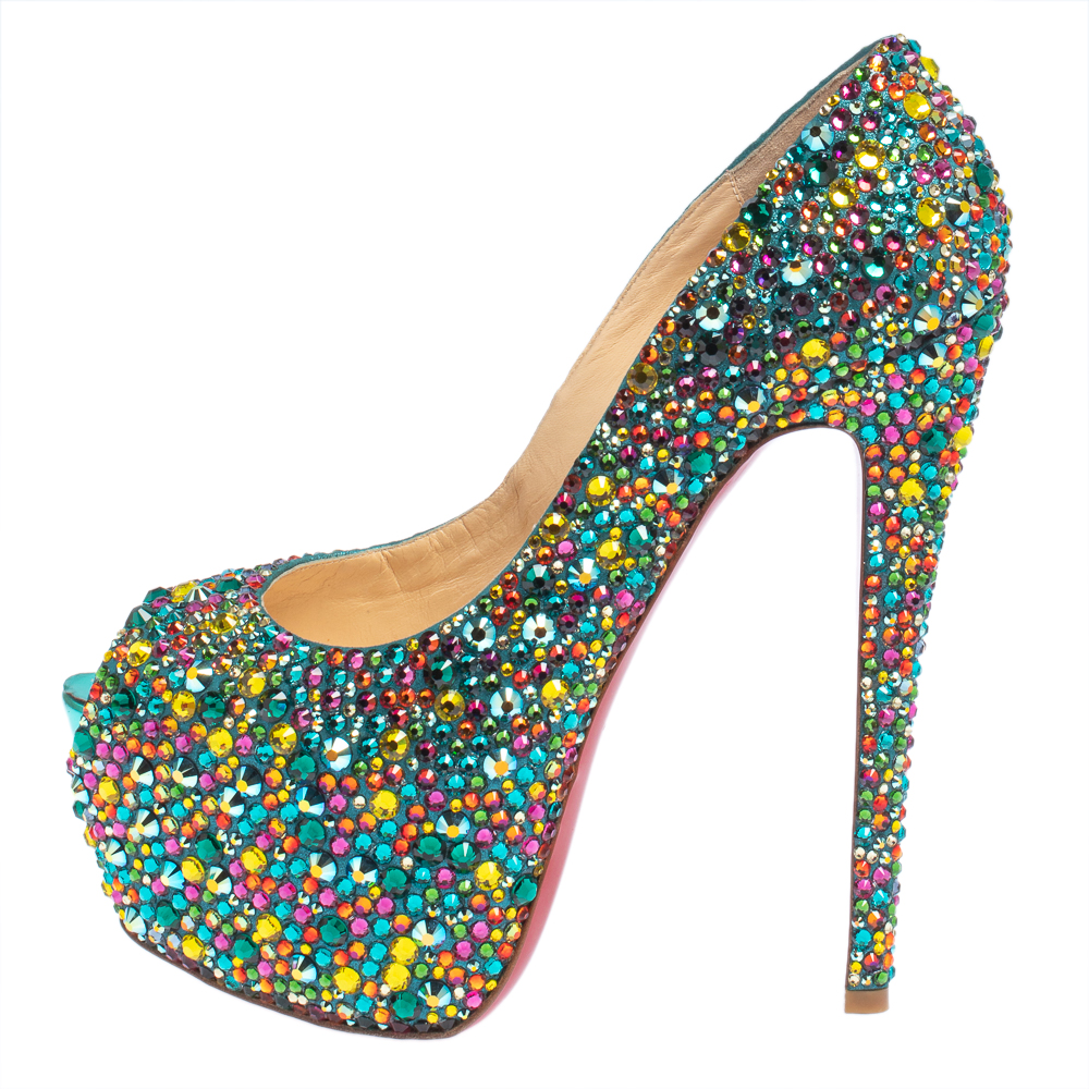 

Christian Louboutin Multicolor Strass Embellished Suede Highness Platform Pumps Size
