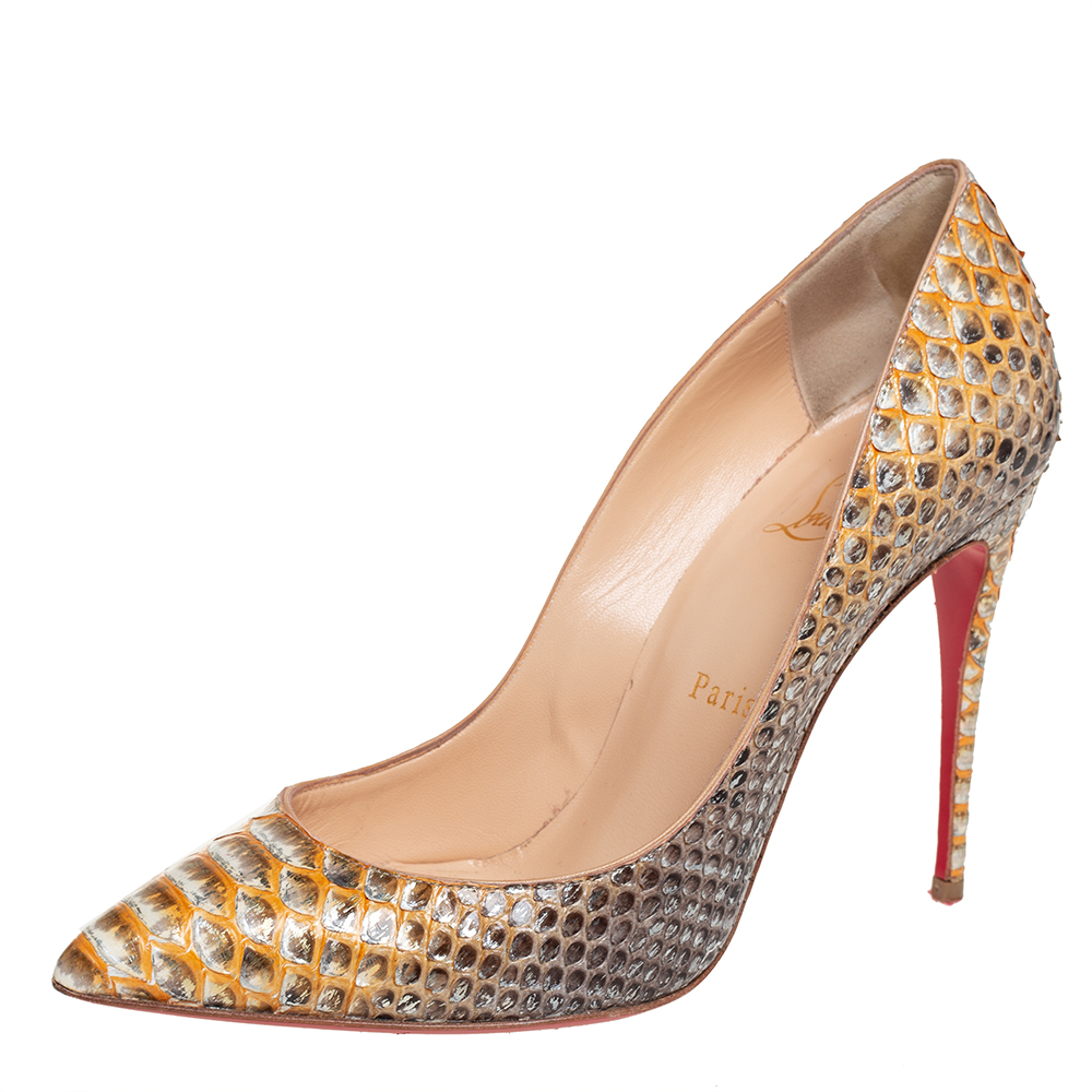 Pre-owned Christian Louboutin Beige/silver Python Leather So Kate Pumps Size 38