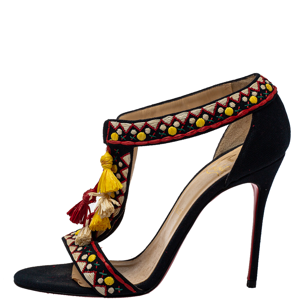 

Christian Louboutin Dark Blue Canvas Tassels Sandals Size