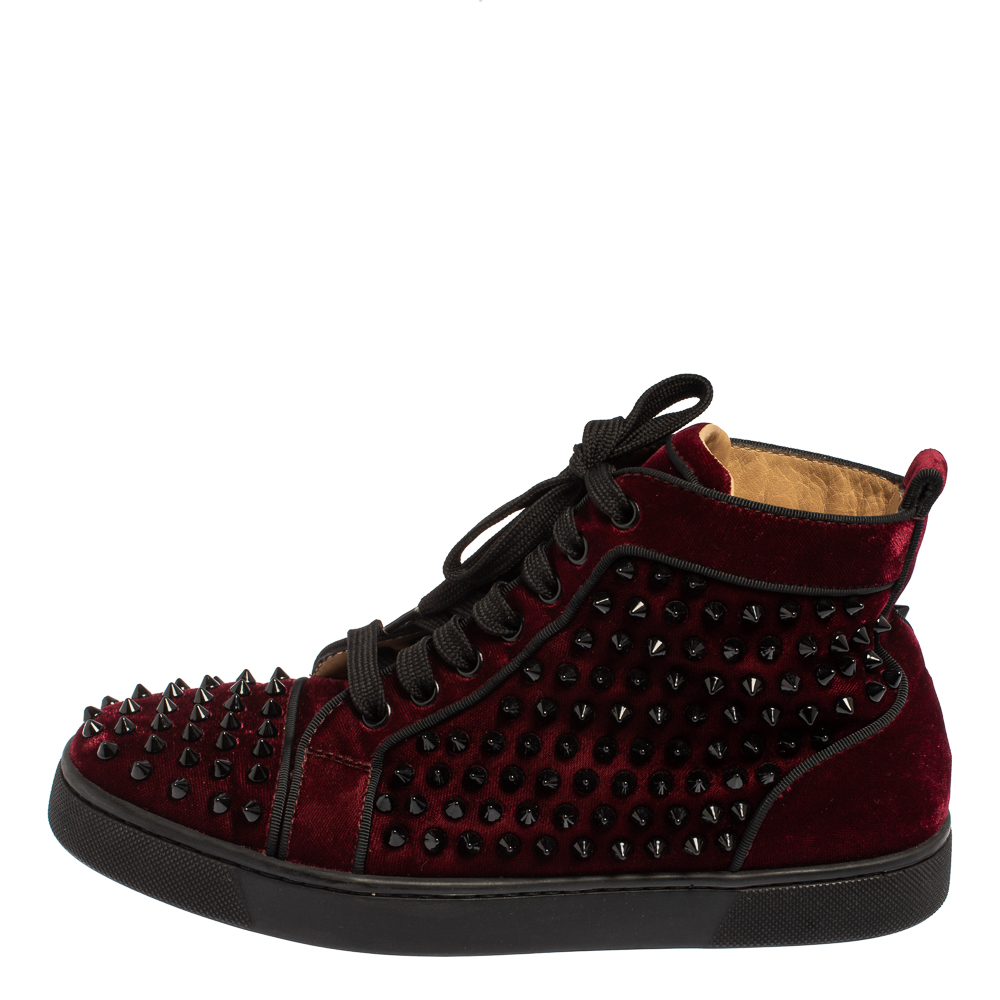 

Christian Louboutin Burgundy Velvet Louis Spikes High Top Sneakers Size