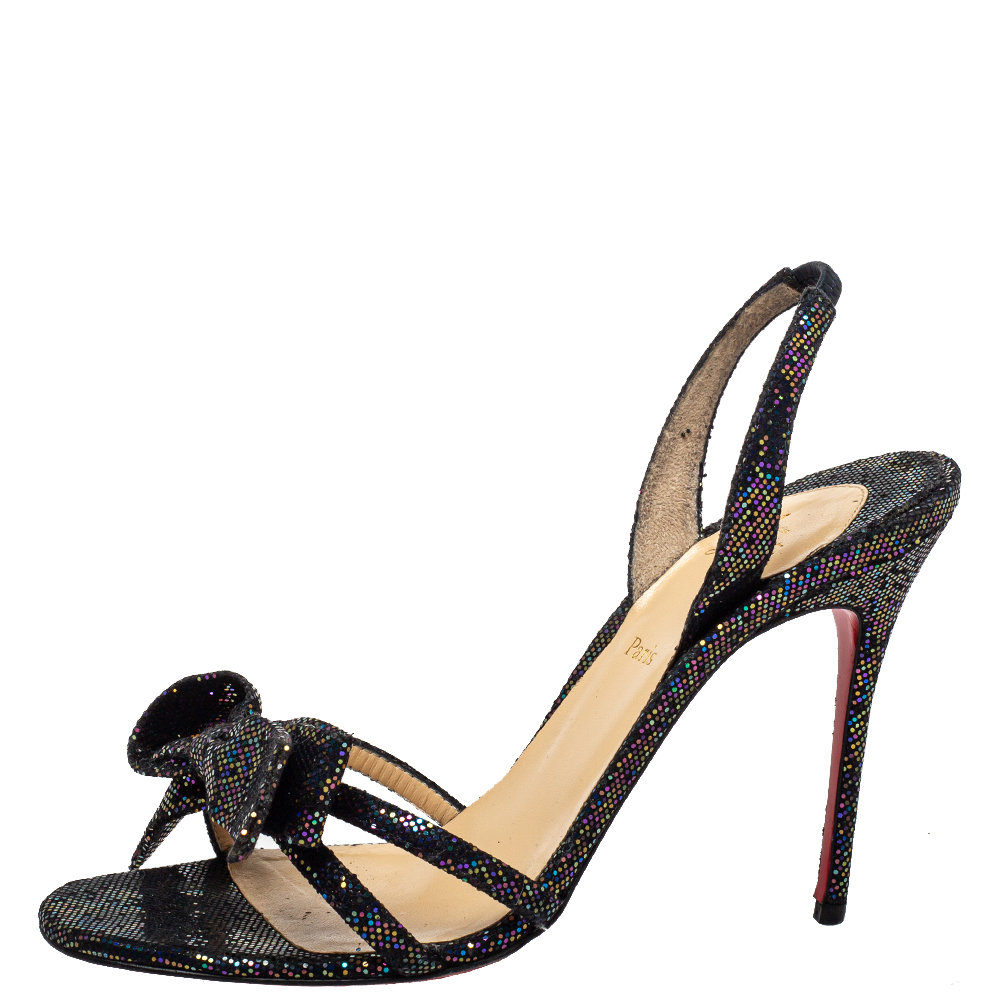 

Christian Louboutin Black Grusanda Glitter Bow Sandals Size