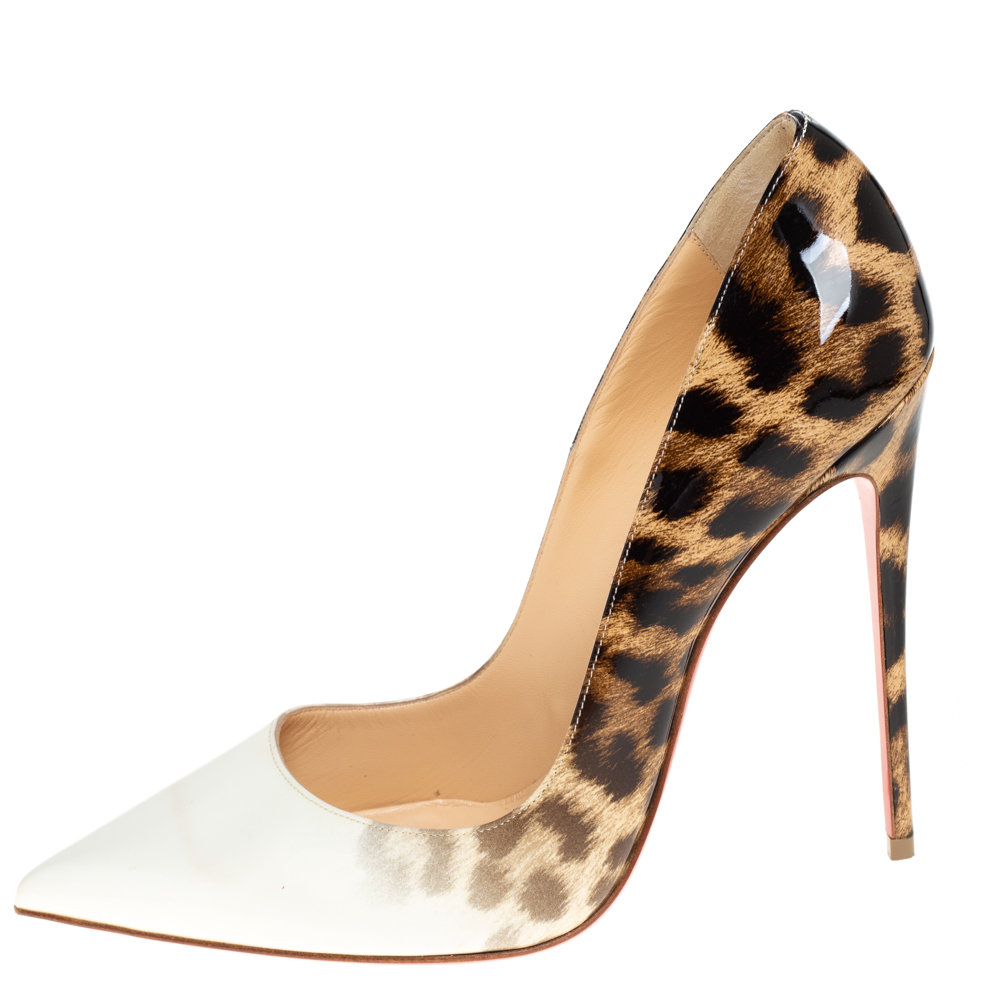 

Christian Louboutin White And Leopard Print Patent Leather So Kate Pumps Size