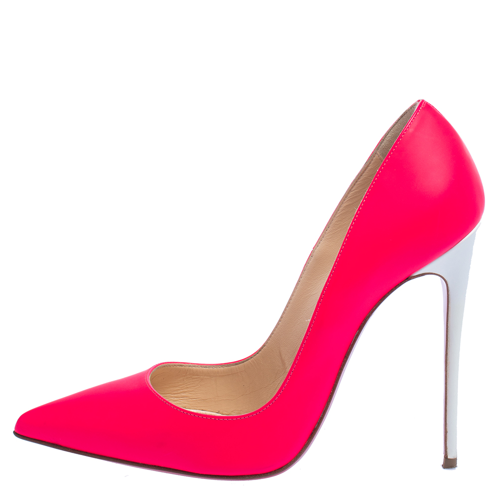 

Christian Louboutin White/Fuchsia Leather So Kate Pumps Size, Pink