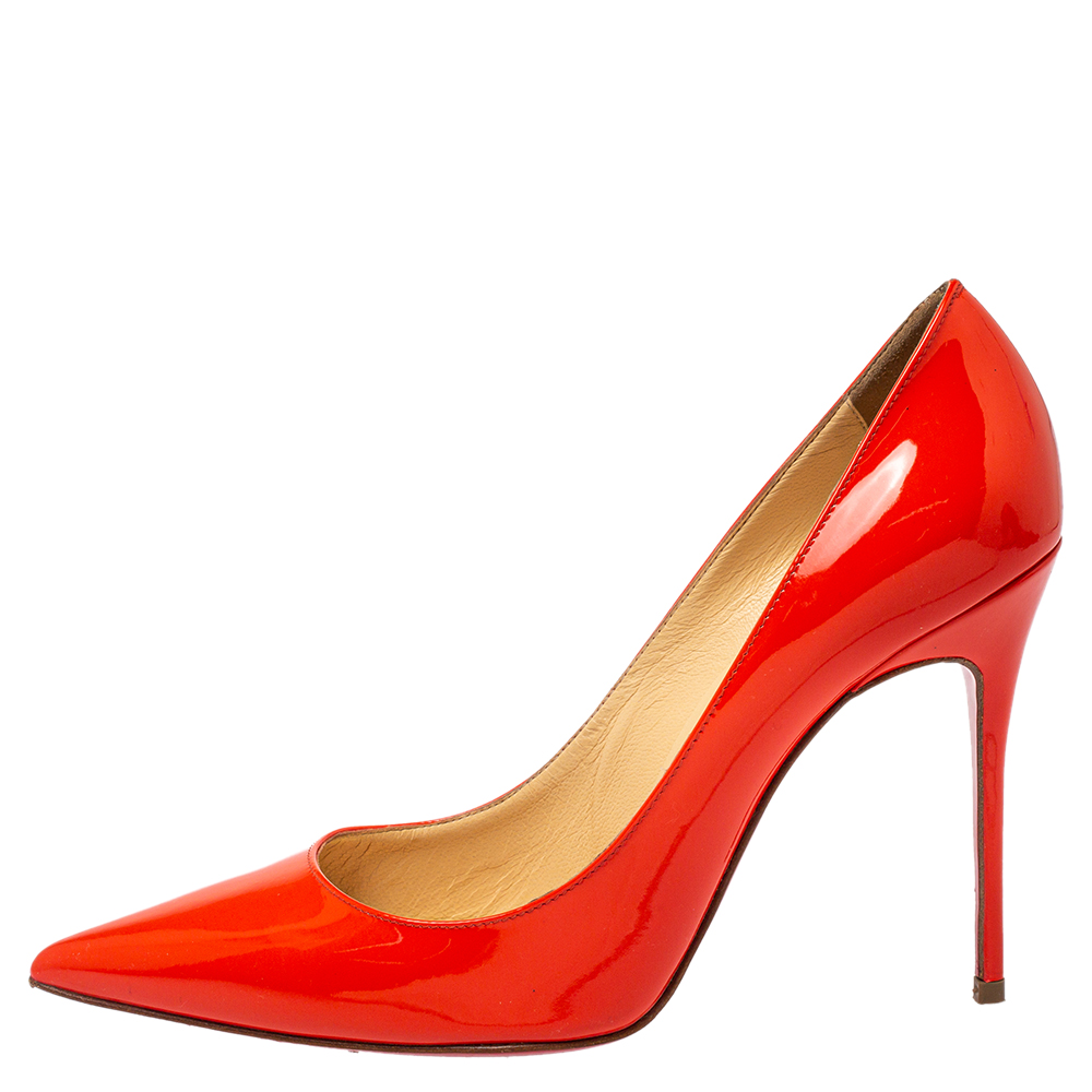 

Christian Louboutin Orange Patent Leather Decollete Pumps size