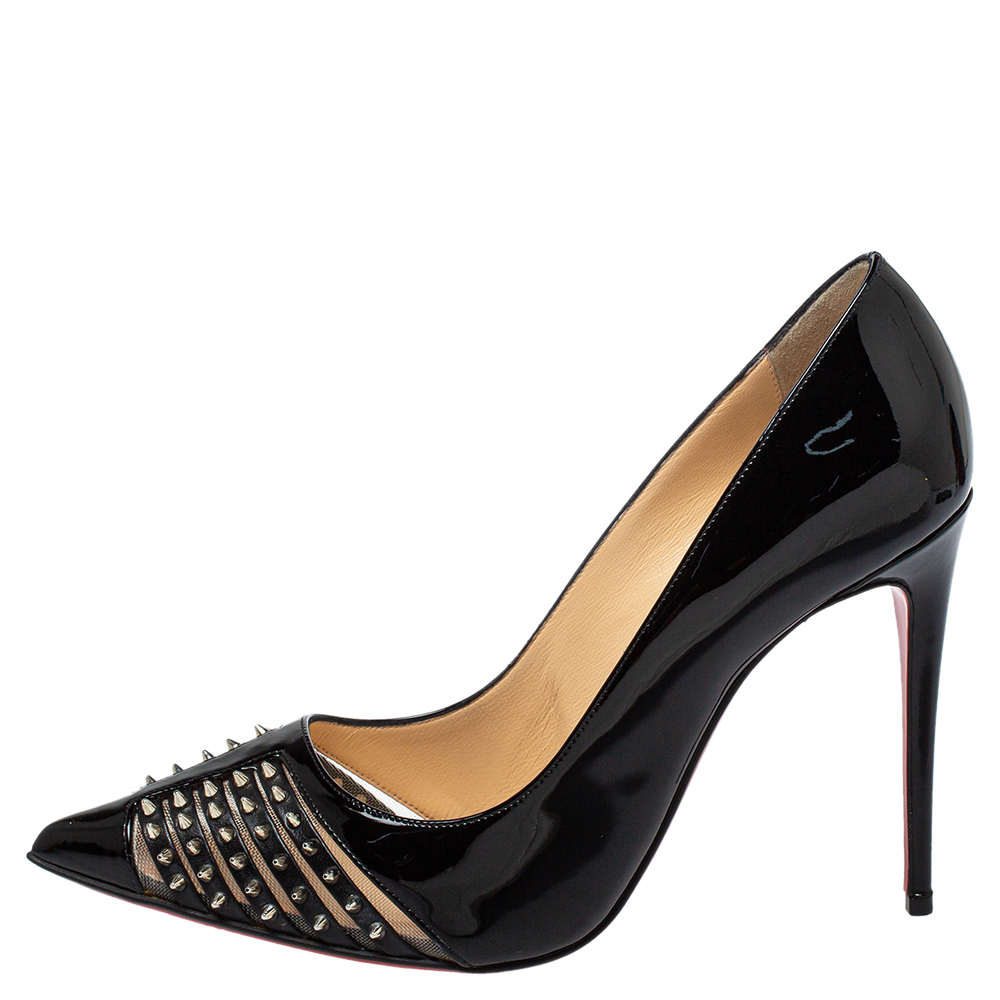 

Christian Louboutin Black Patent And Leather Spiked Bareta Pumps Size