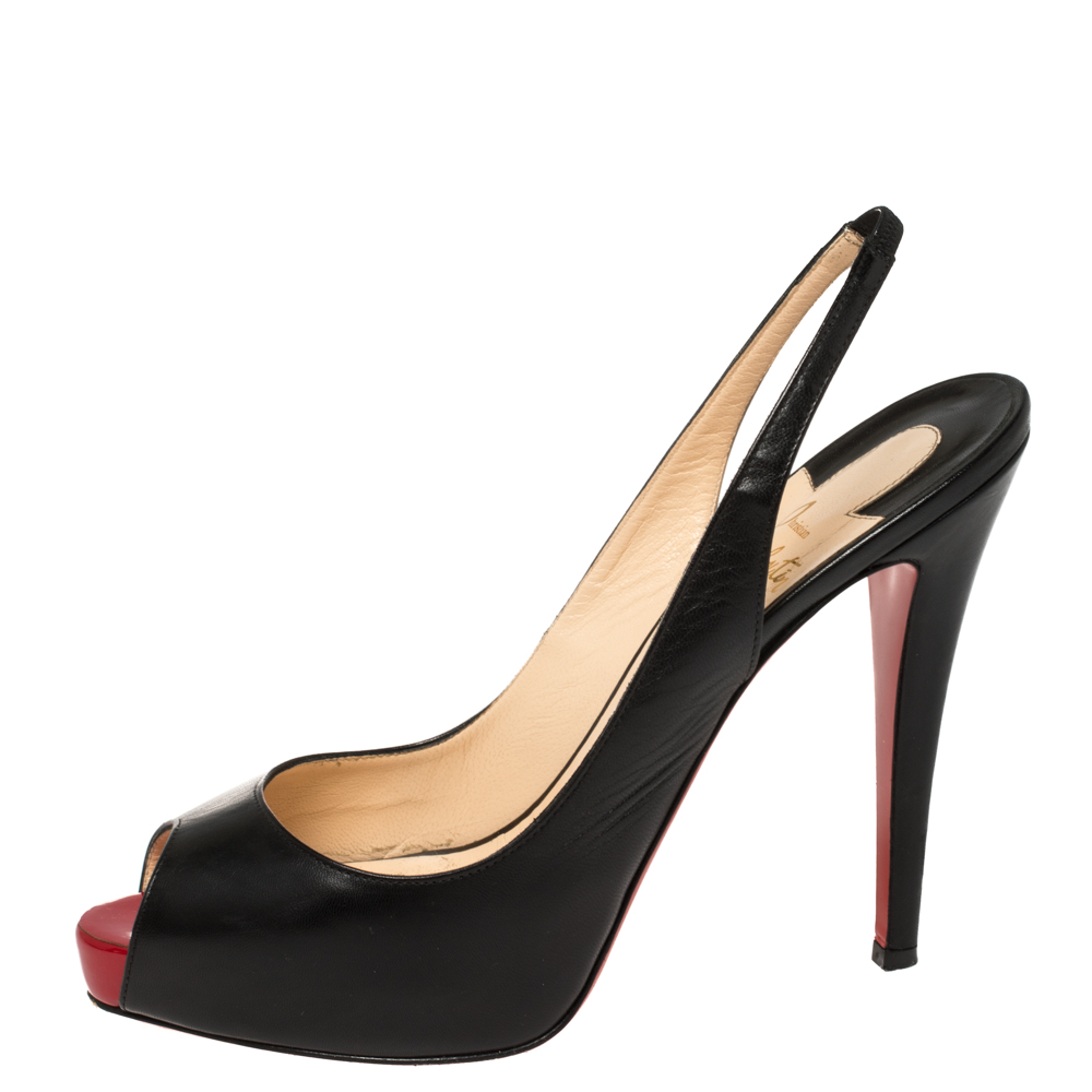 

Christian Louboutin Black Leather Private Number Platform Slingback Sandals Size