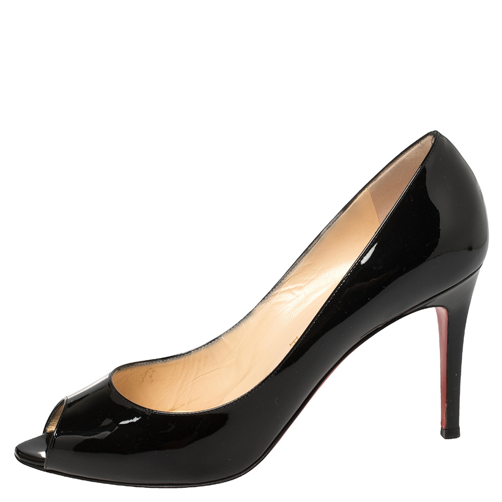 

Christian Louboutin Black Patent Leather You You Peep Toe Pumps Size