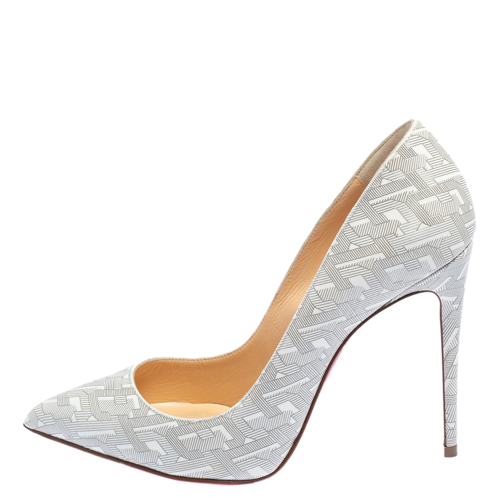 

Christian Louboutin White/Silver Patent Leather Pigalle Follies Pumps Size