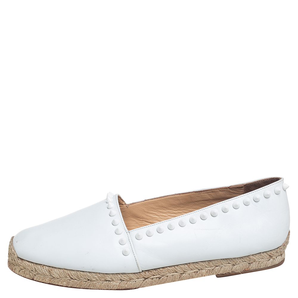 

Christian Louboutin White Leather Spike Espadrille Flats Size