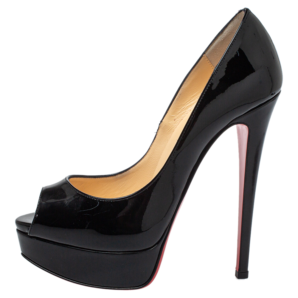 

Christian Louboutin Black Patent Leather Lady Peep Platform Pump Size
