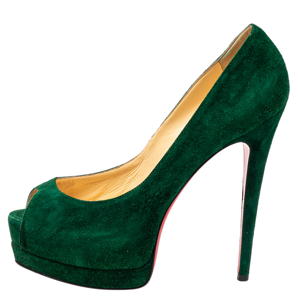 

Christian Louboutin Green Suede Lady Peeptoe Pumps Size