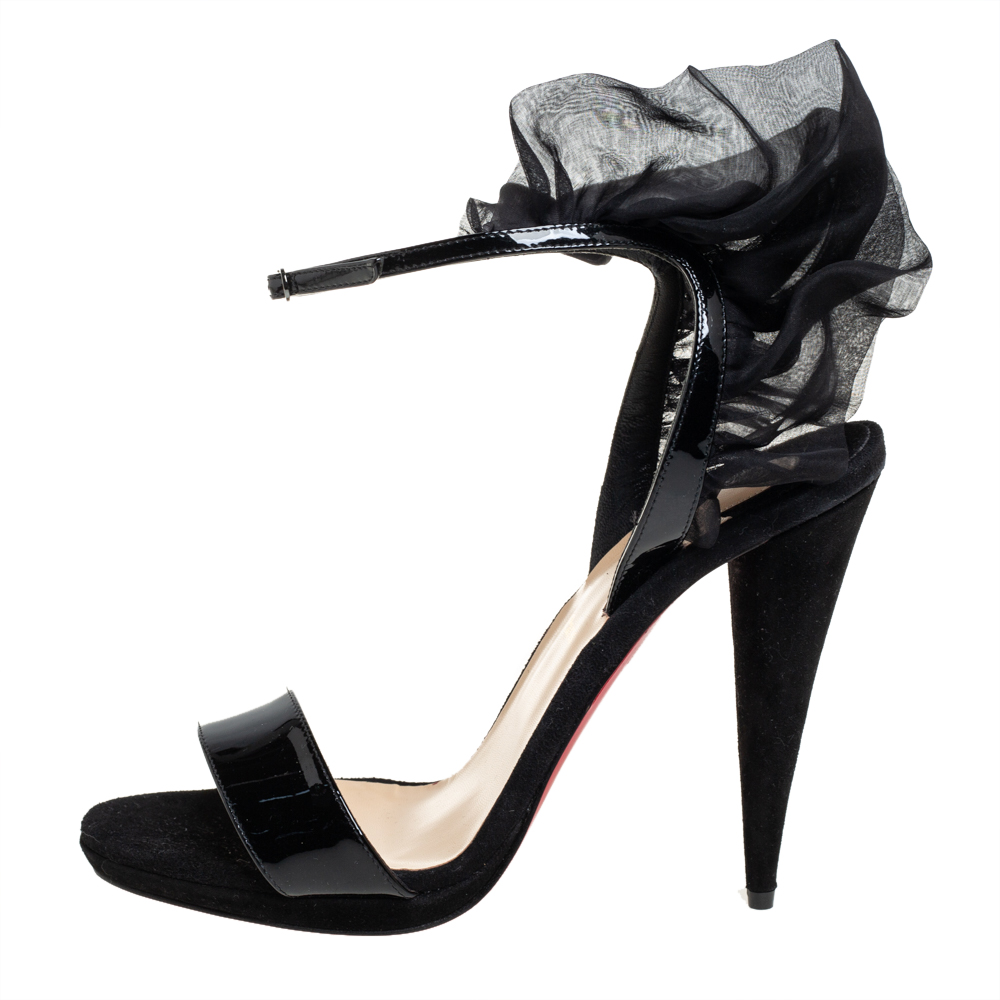 

Christian Louboutin Black Patent Leather And Suede Jacqueline Sandals Size