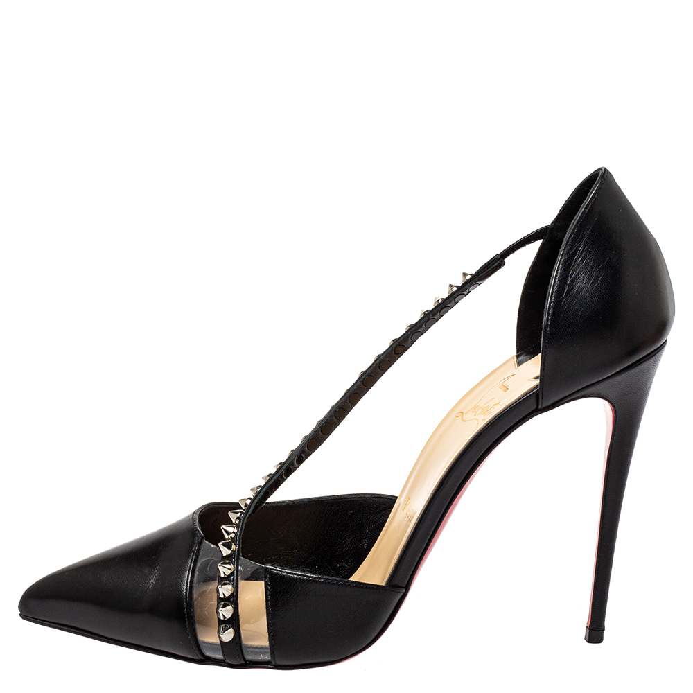 

Christian Louboutin Black Leather Spike Cross D'orsay Pumps Size