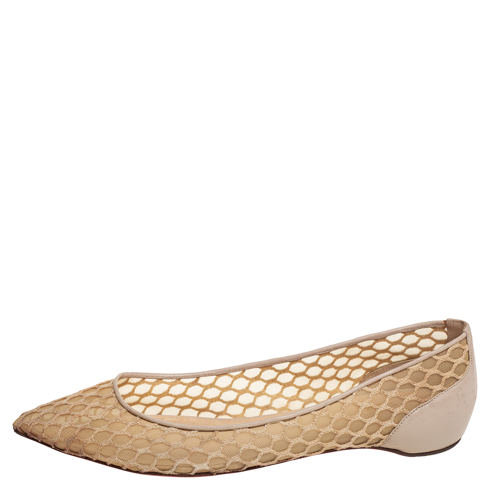 

Christian Louboutin Beige Leather And Mesh Ballet Flats Size