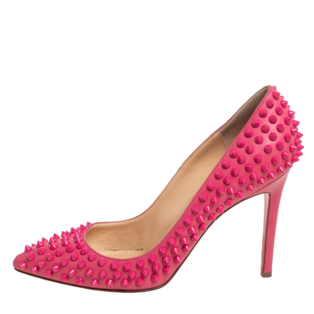 

Christian Louboutin Pink Leather Pigalle Spikes Pumps Size