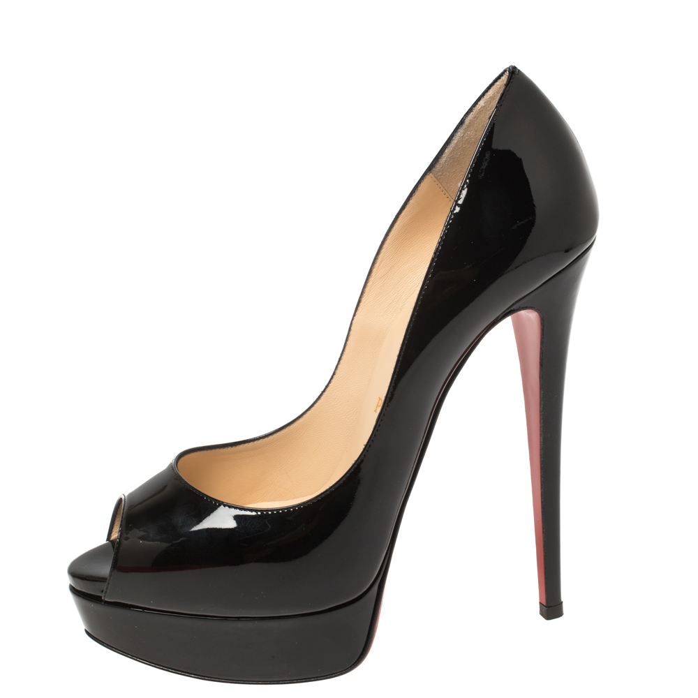 

Christian Louboutin Black Patent Leather Lady Peep Toe Platform Pumps Size