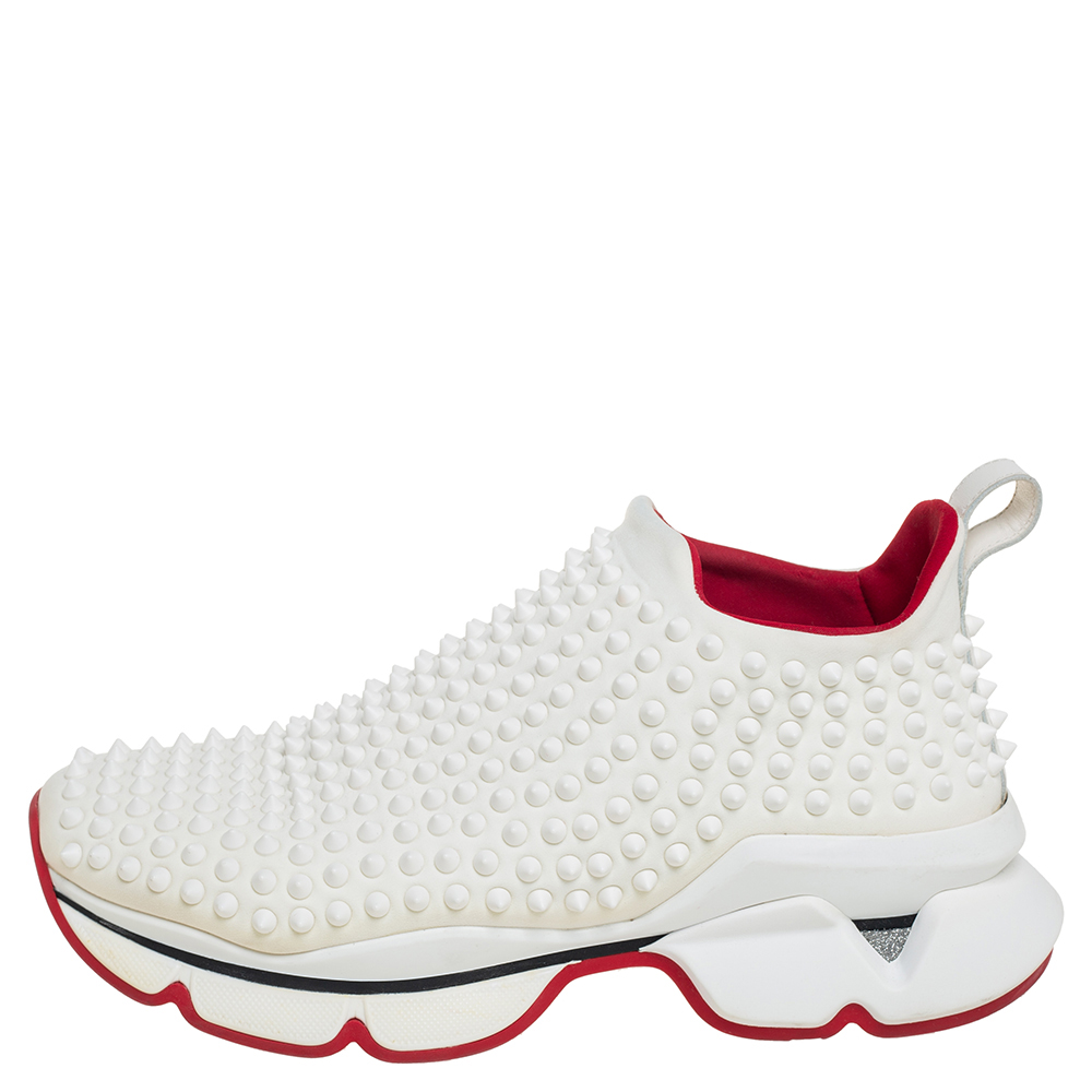 

Christian Louboutin White Fabric Spike-Sock Sneakers Size