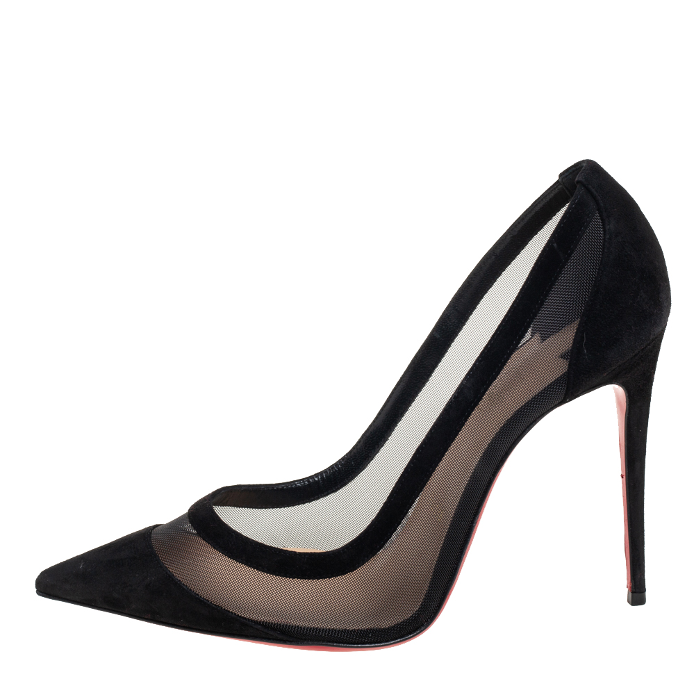 

Christian Louboutin Black Mesh And Suede Galativi Pointed Toe Pumps Size