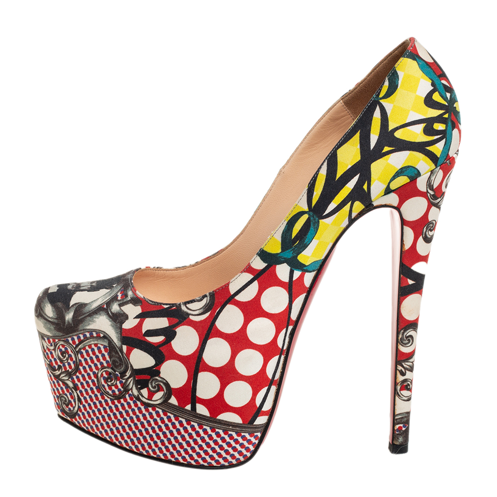 

Christian Louboutin Multicolor Fabric Daffodile Platform Pumps Size