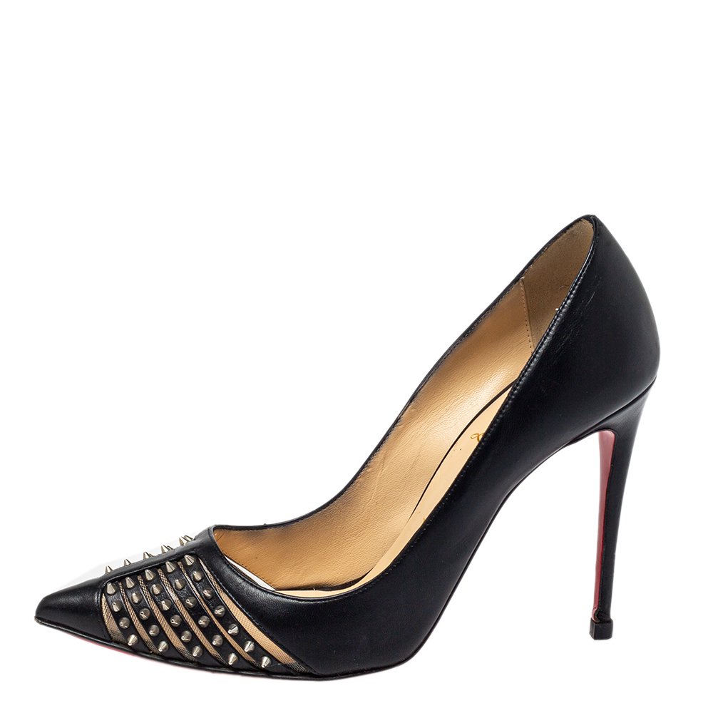 

Christian Louboutin Black Leather Spike Bareta Pumps Size