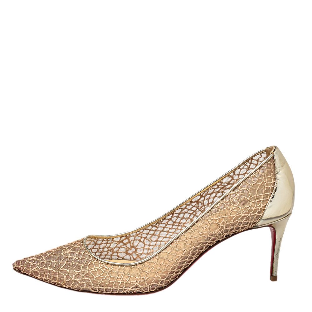 

Christian Louboutin Gold Lace And Mesh Pumps Size, Beige