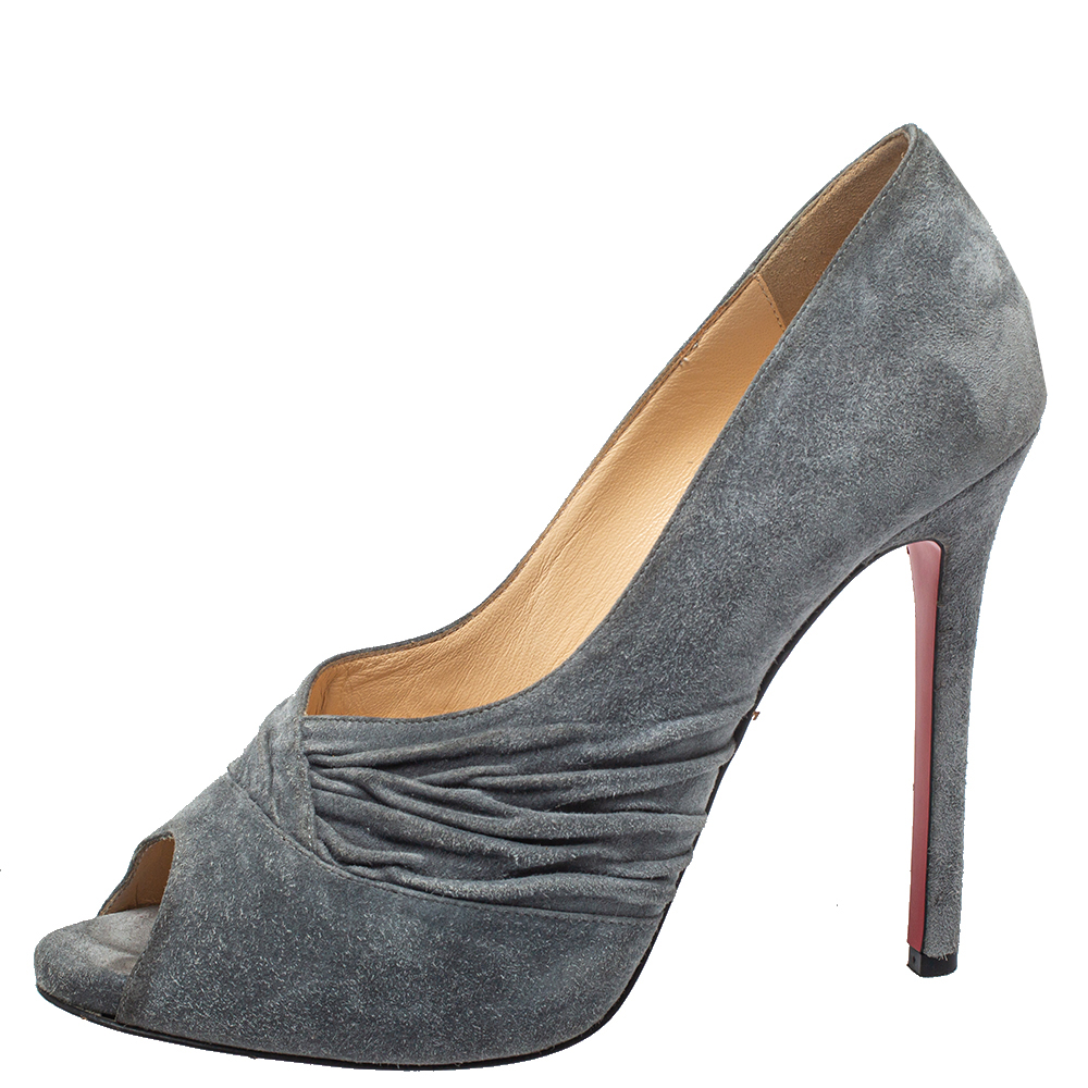 

Christian Louboutin Grey Suede Lady Gres Peep Toe Pumps Size