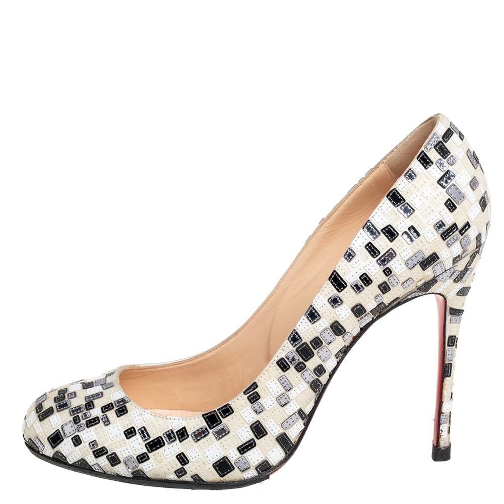 

Christian Louboutin Multicolor Mosaic Fabric Fifi Pumps Size