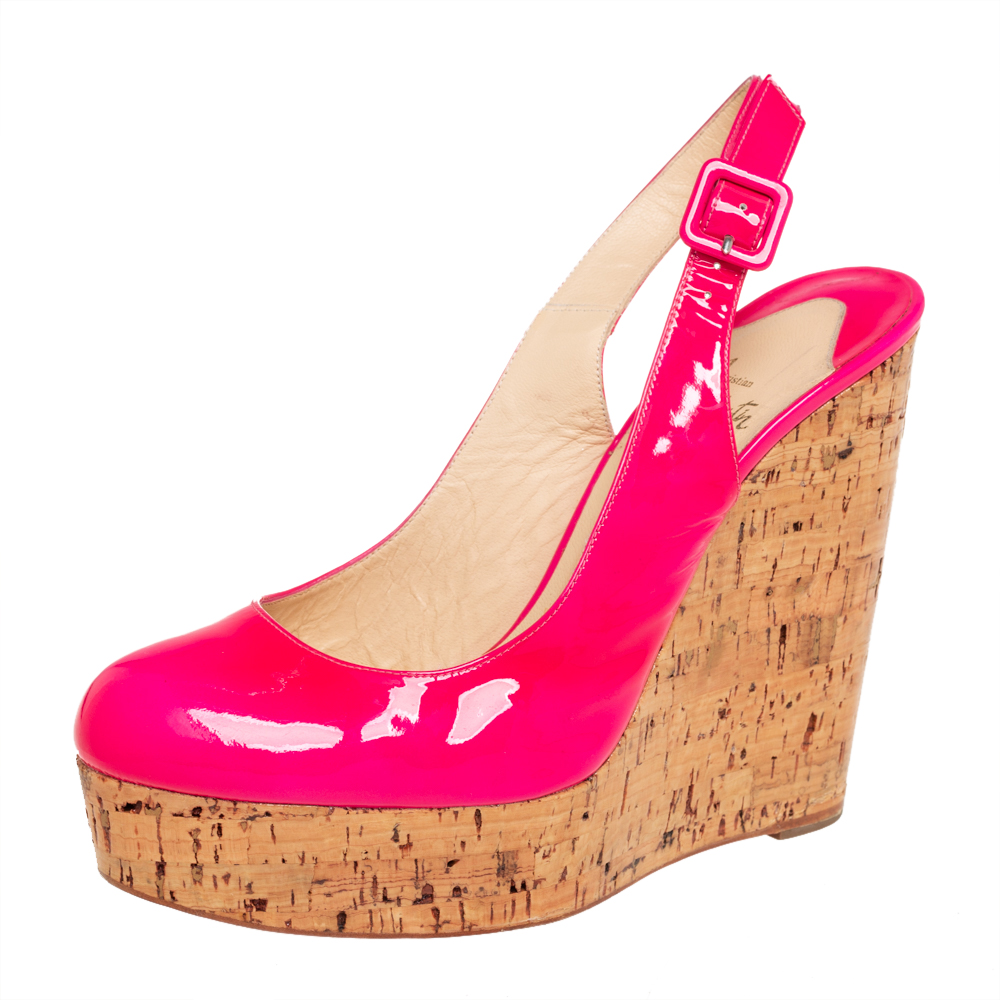 

Christian Louboutin Pink Patent Leather Une Plume Cork Sandals Size