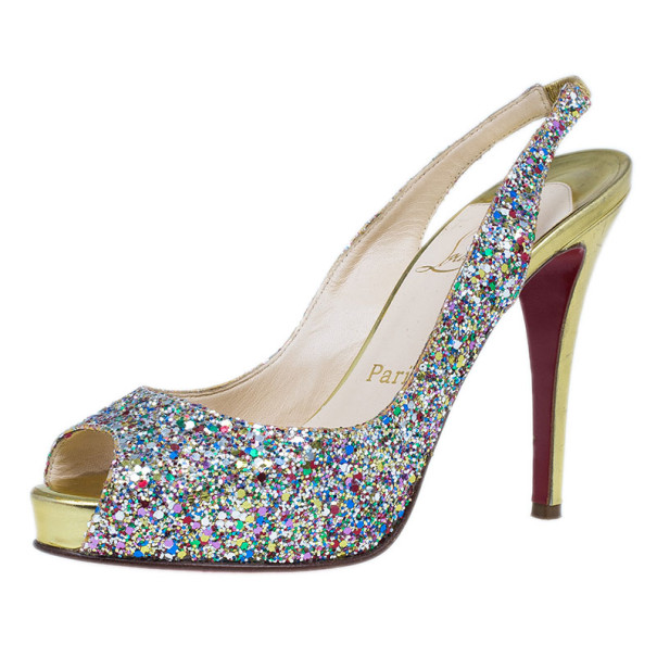 Pre Owned Christian Louboutin Multicolor Glitter N°Prive Slingback Sandals Size 38