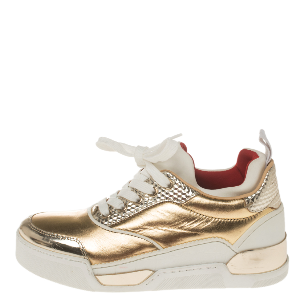 

Christian Louboutin Gold Leather Aurelian Donna Sneakers Size