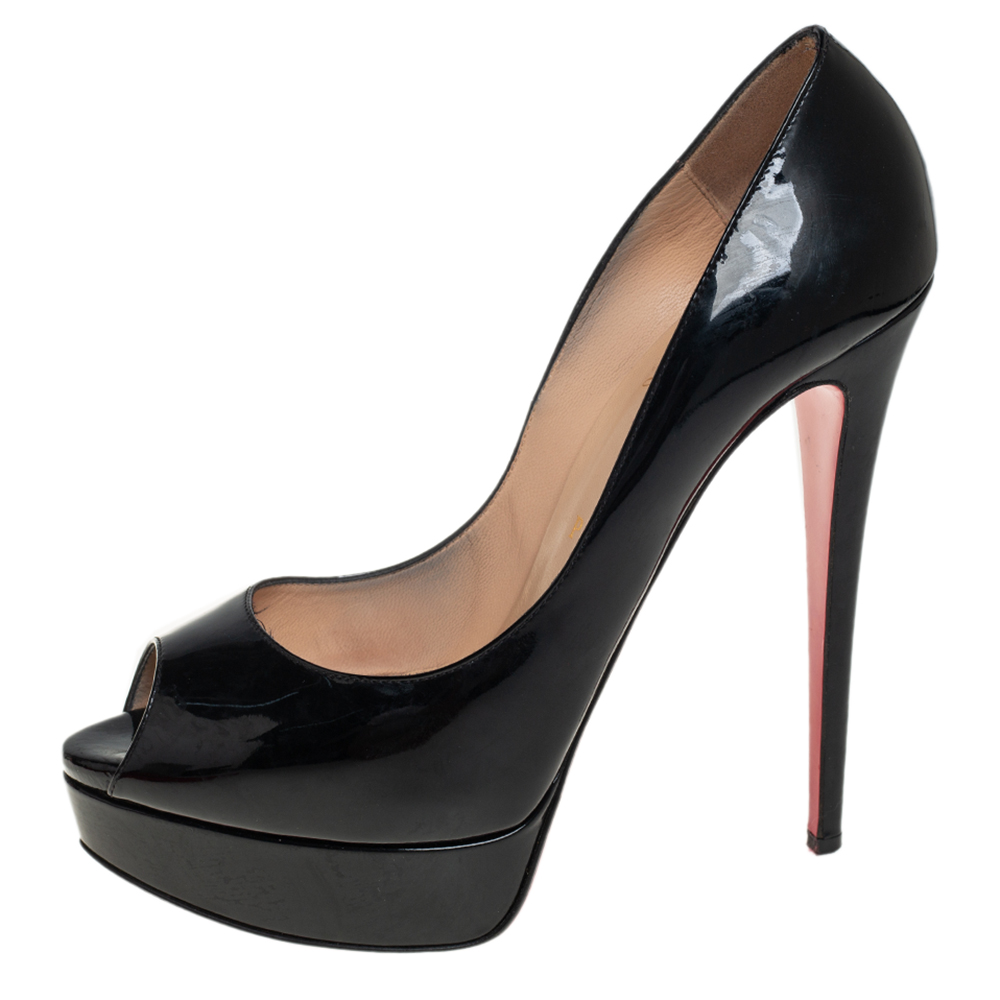 

Christian Louboutin Black Patent Leather Lady Peep Toe Platform Pumps Size