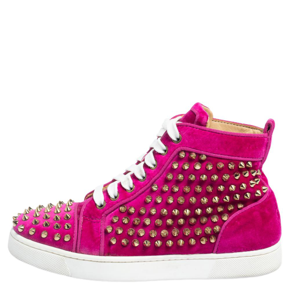 

Christian Louboutin Pink Velvet Spike Embellished Louis Orlato Mid Top Sneakers Size