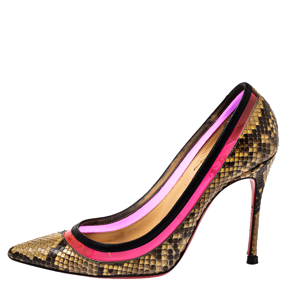 

Christian Louboutin Beige/Black Python/Leather and PVC Paulina Pointed Toe Pumps Size