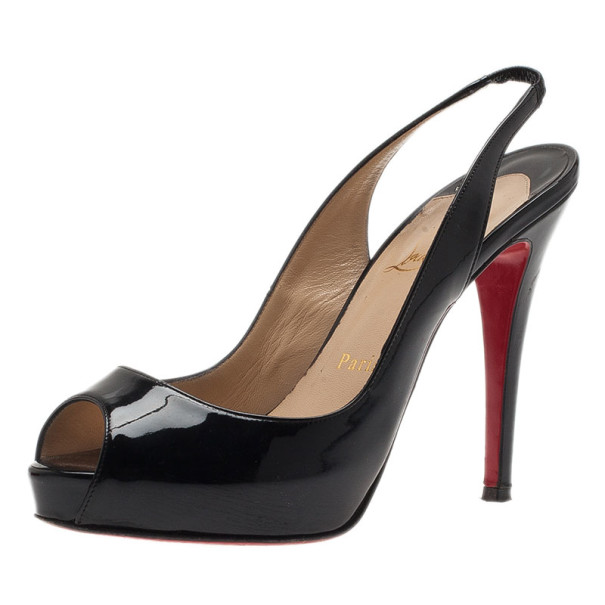 Christian Louboutin Black Patent N°Prive Slingback Sandals Size 37.5