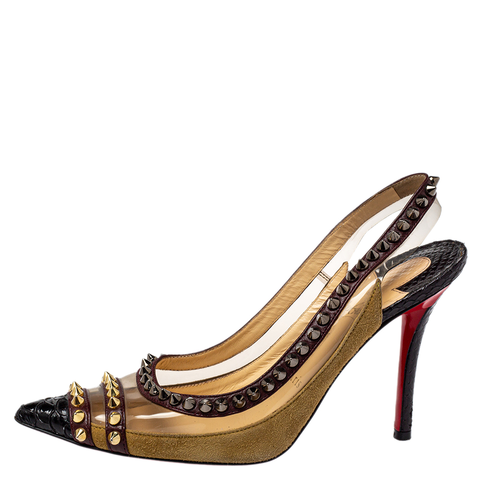 

Christian Louboutin Multicolor Suede And PVC Slingback Pumps Size